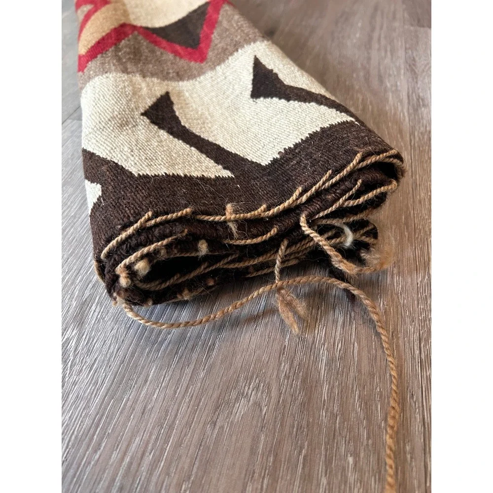 Vintage Southwest Handwoven Wool Rug Navajo Style Tribal Earth Tones 51x28.5